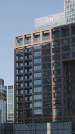 Vertical-Video-Of-Citi-Bank-Office-Building-In-London-Docklands-UK